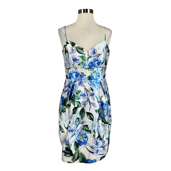 Eliza J Women's Cocktail Dress Size 8 White Floral Print Sleeveless Mini Sheath - Picture 1 of 14